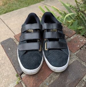 Puma Black and Gold Velcro Sneakers